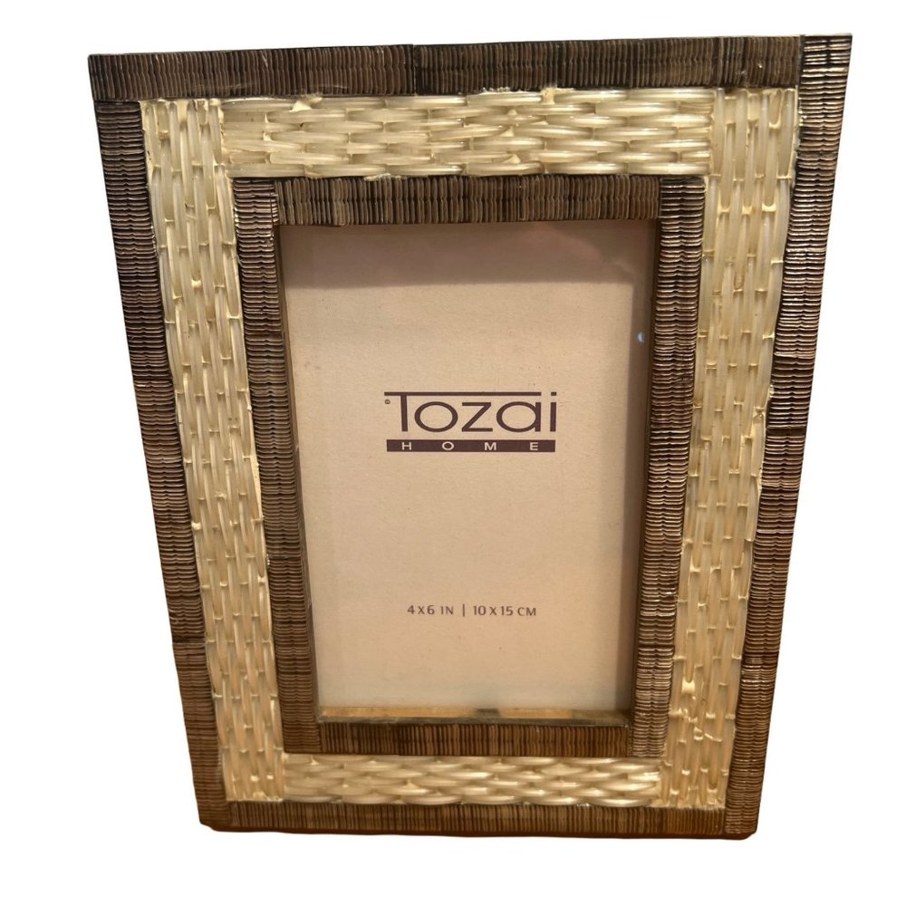 Tozai Home Picture Frame 4x6 Photo Faux Ivory Bone Wood Trim